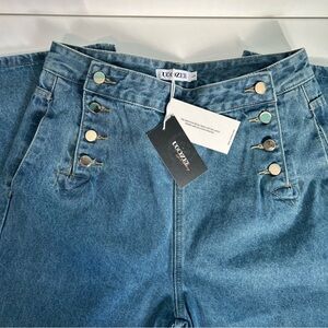Women's Blue High-Waisted Sailor Heavy Denim Wide Leg Jeans Size L (32x28)